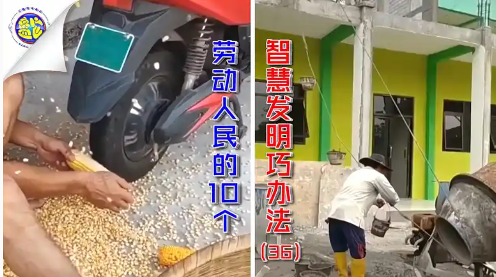 电瓶车轮子把玉米脱粒